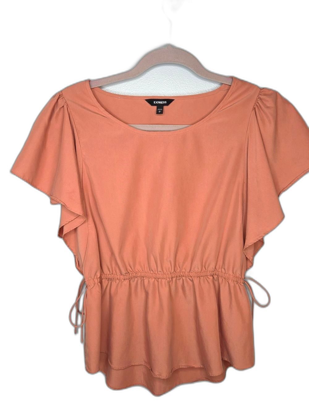 Express Peplum Flutter Sleeve Top in Coral